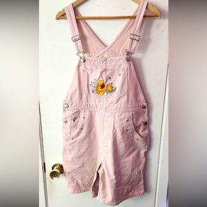 Vintage 90s Winnie the Pooh Disney Store Pink Overalls Shorts Medium